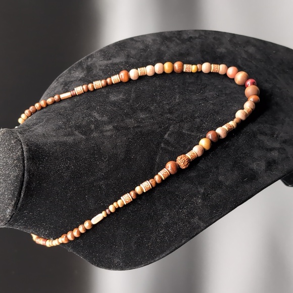 Bohemian Multi Tonal Brown Textured Beaded Necklace - Picture 3 of 9